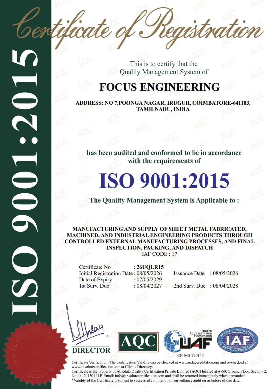ISO 9001:2015 Certification of Focus Engineering